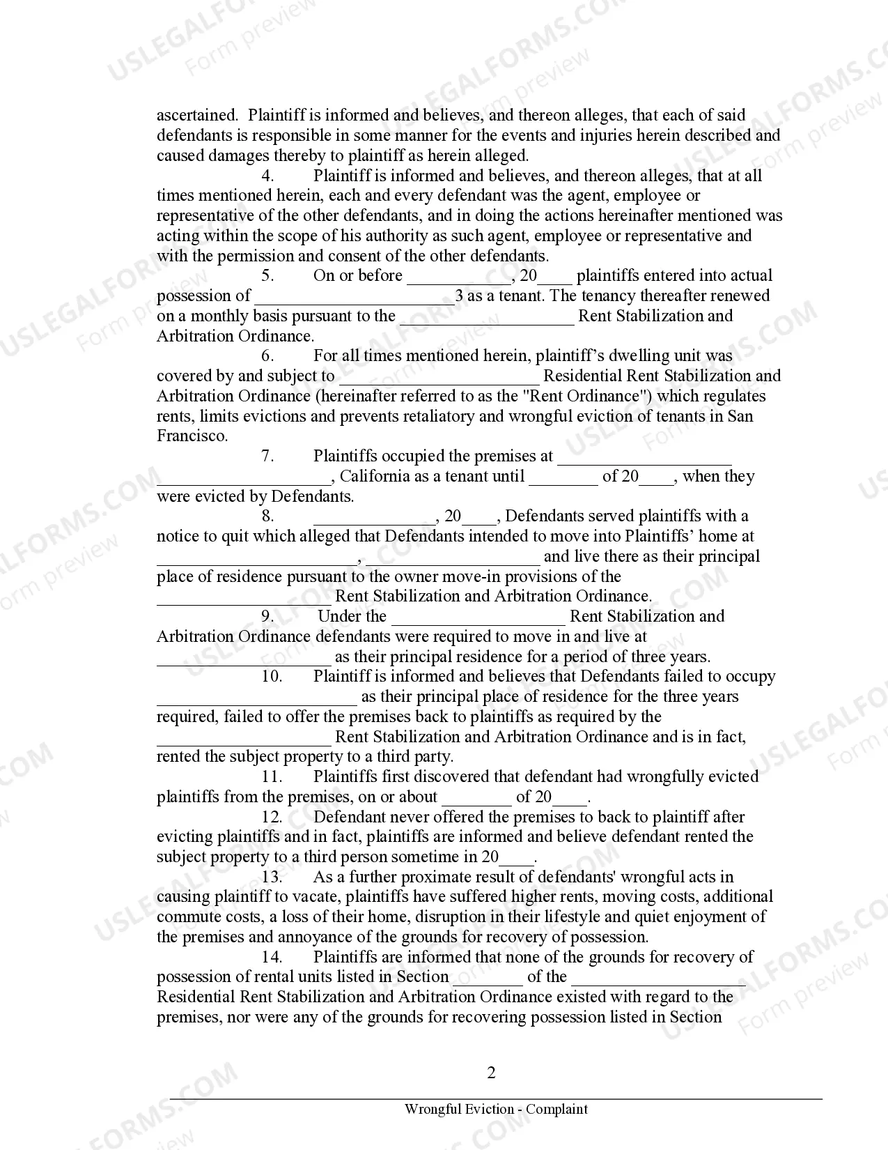 Preview Complaint for Wrongul Eviction