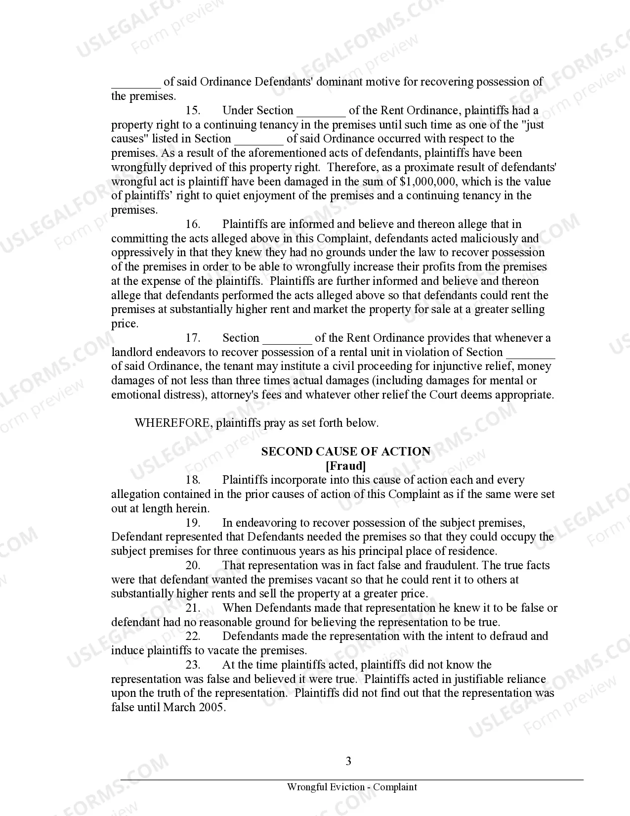 Preview Complaint for Wrongul Eviction