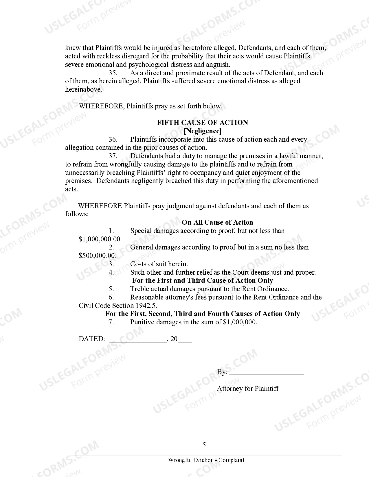 Preview Complaint for Wrongul Eviction