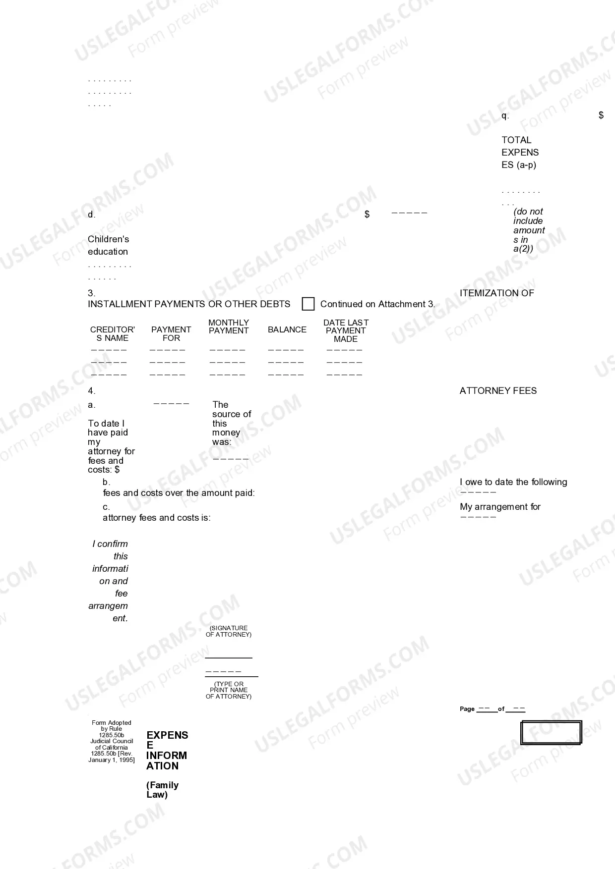 Preview Expense Information - Family Law