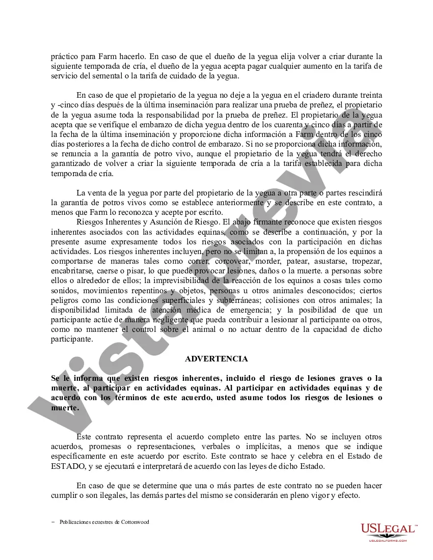 Preview Contrato de servicio de semental - Formularios equinos de caballos