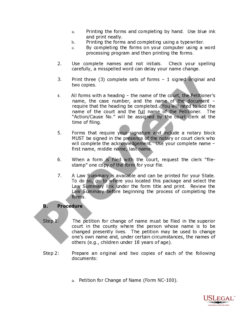 Preview California Name Change Instructions and Forms Package for an Adult