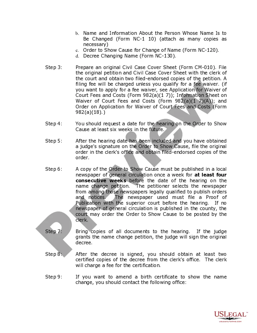 Preview California Name Change Instructions and Forms Package for an Adult