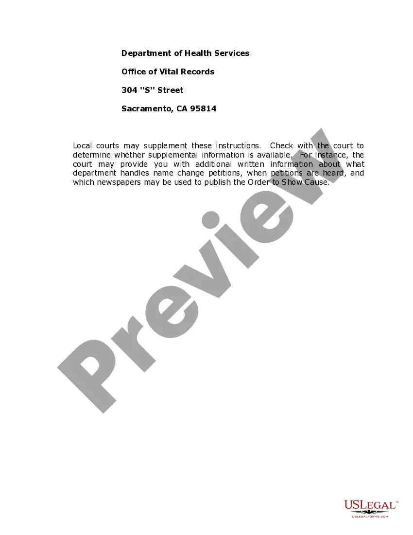 Preview California Name Change Instructions and Forms Package for an Adult