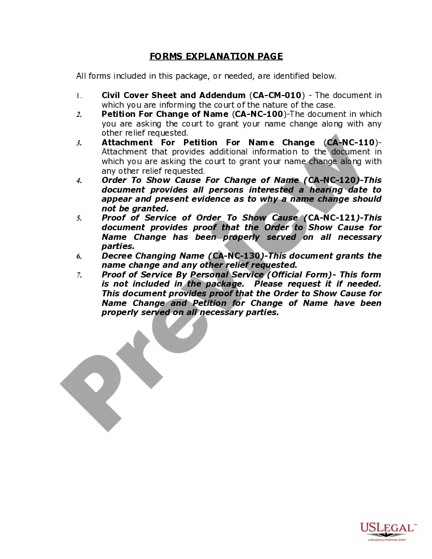 Preview California Name Change Instructions and Forms Package for an Adult