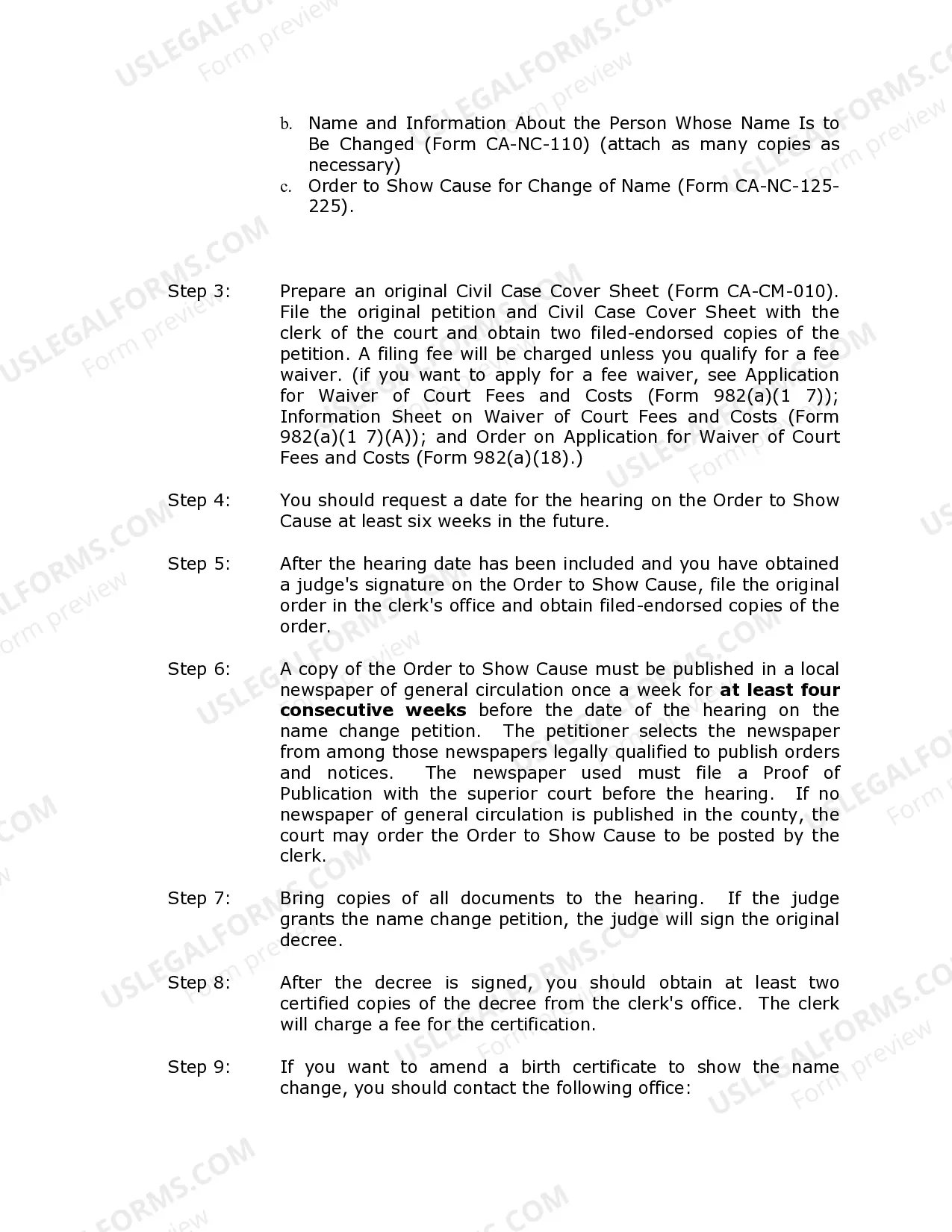 Preview California Adult Name Change Package with Recognition of Gender Change and New Birth Certificate