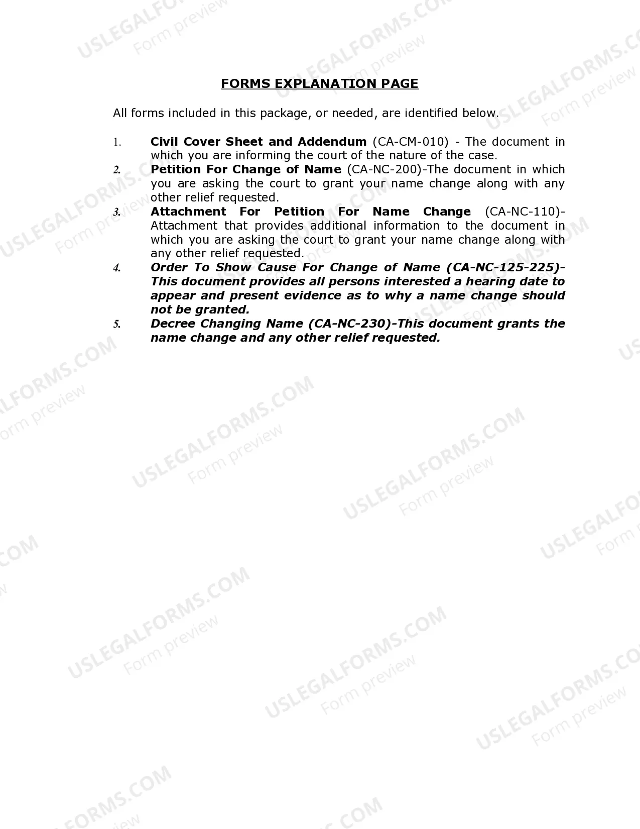 Preview California Adult Name Change Package with Recognition of Gender Change and New Birth Certificate