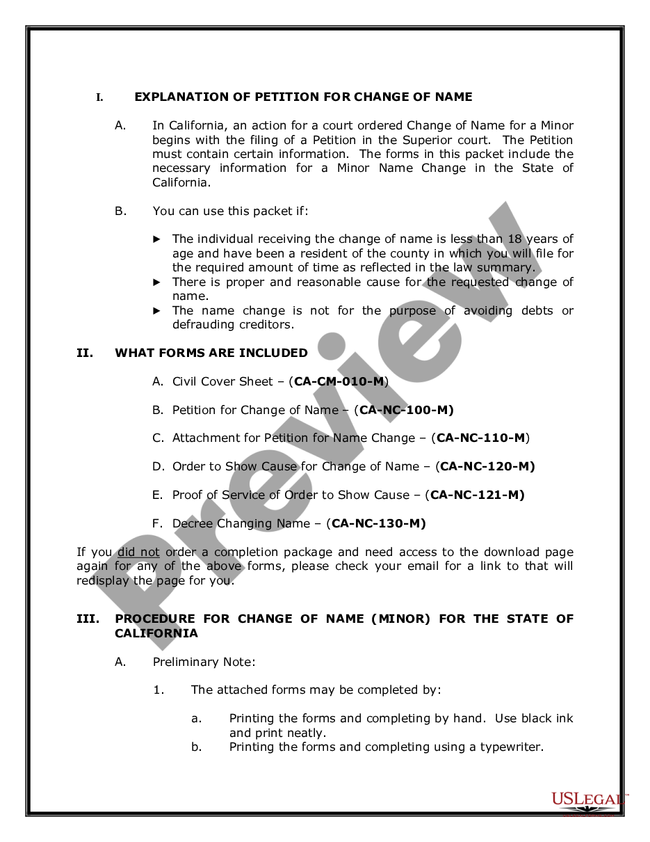 page 1 California Name Change Instructions and Forms Package for a Minor preview
