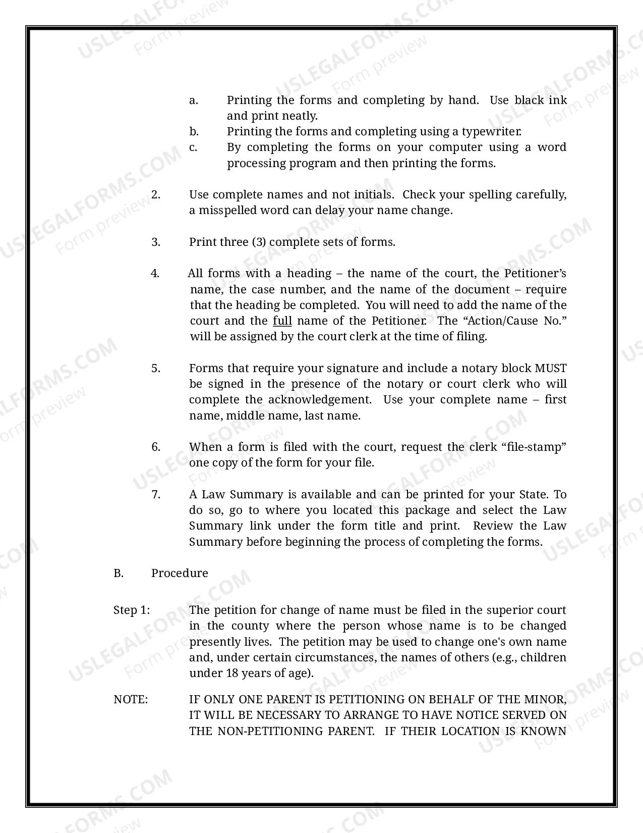 Preview California Name Change Instructions and Forms Package for a Minor