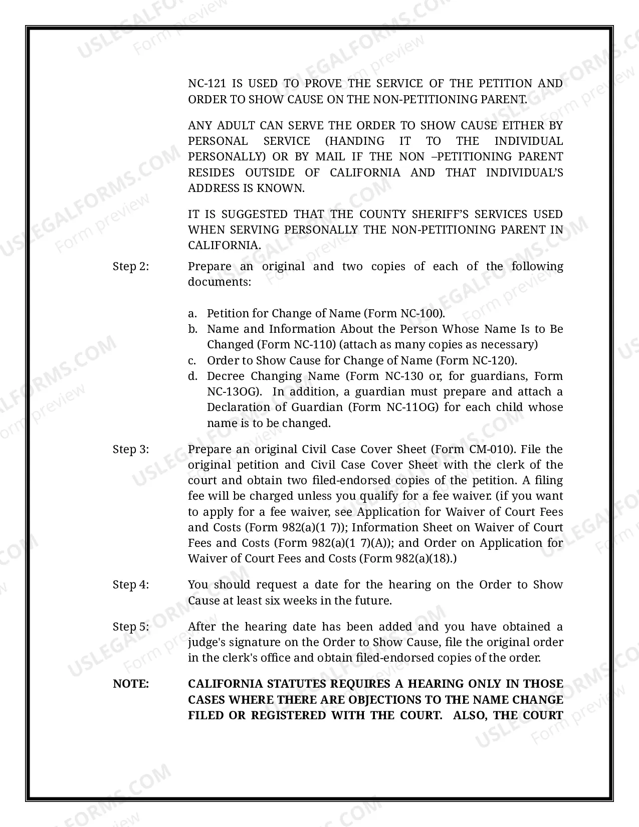 Preview California Name Change Instructions and Forms Package for a Minor