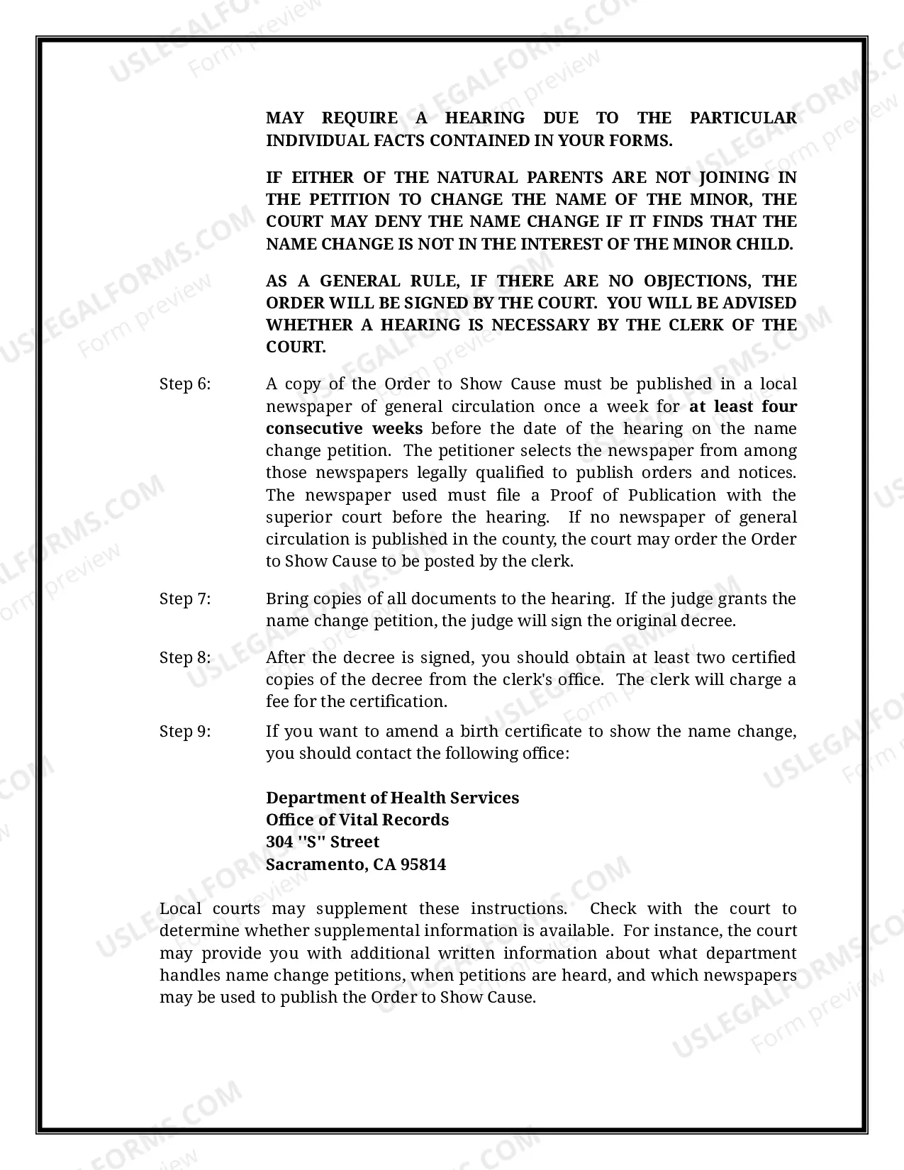 Preview California Name Change Instructions and Forms Package for a Minor