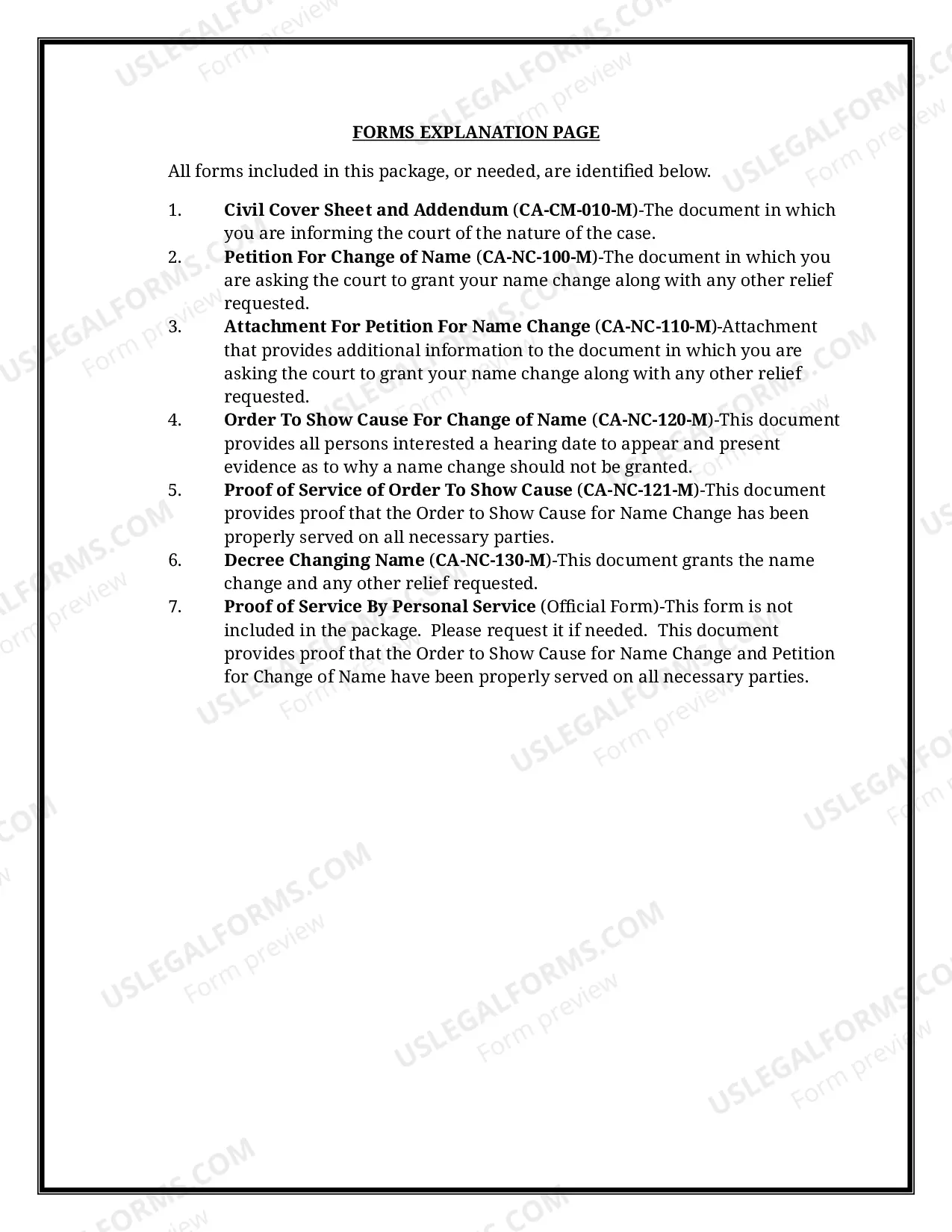Preview California Name Change Instructions and Forms Package for a Minor