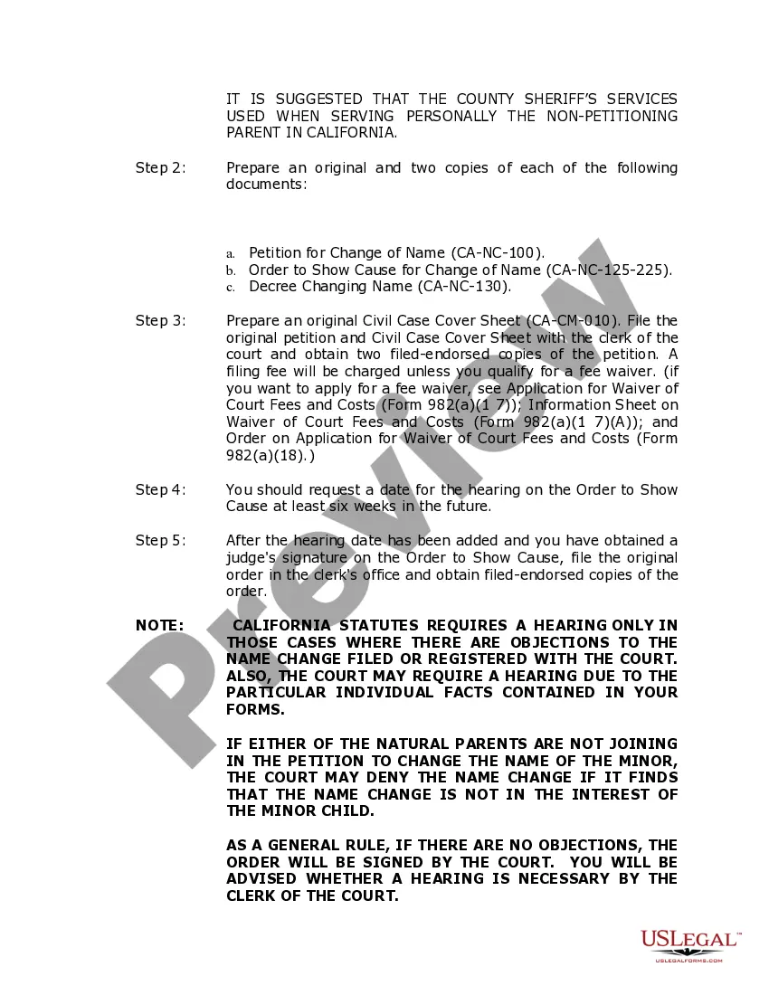 Preview California Minor Name Change Package to Conform to Gender Identity