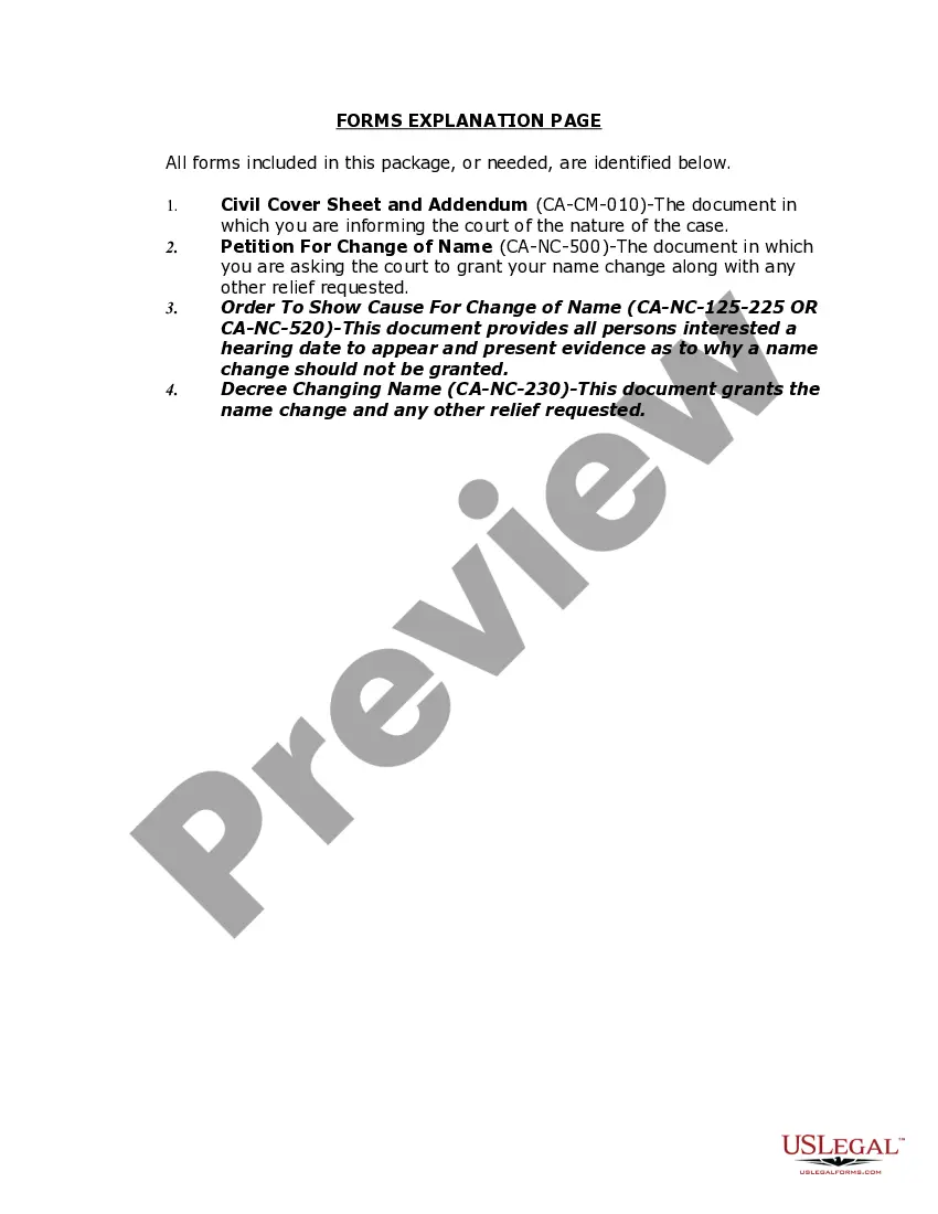 Preview California Minor Name Change Package to Conform to Gender Identity