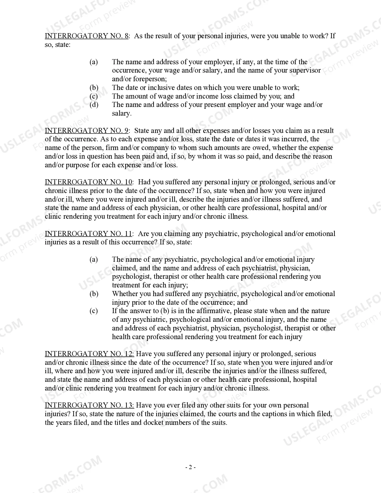 Preview Interrogatories to Plaintiff for Motor Vehicle Occurrence