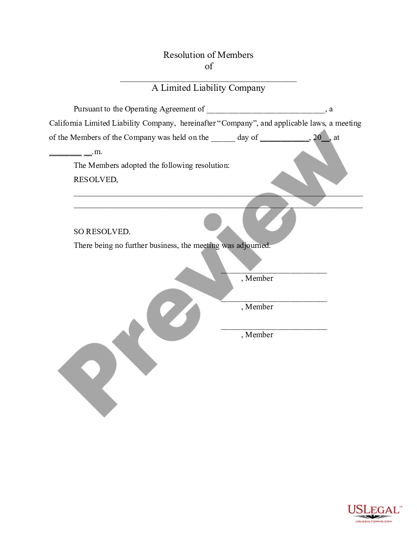page 1 LLC Notices, Resolutions and other Operations Forms Package preview
