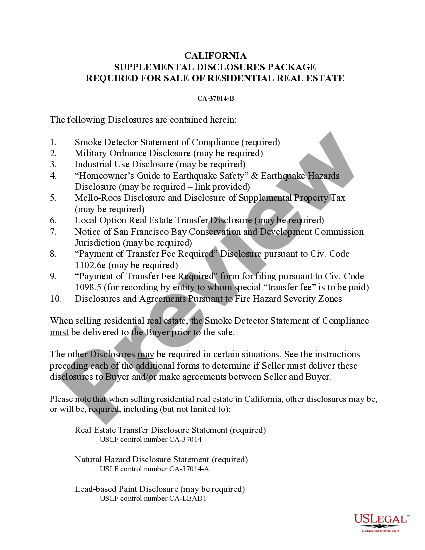 California Supplemental Disclosure Package for Residential Real Estate
