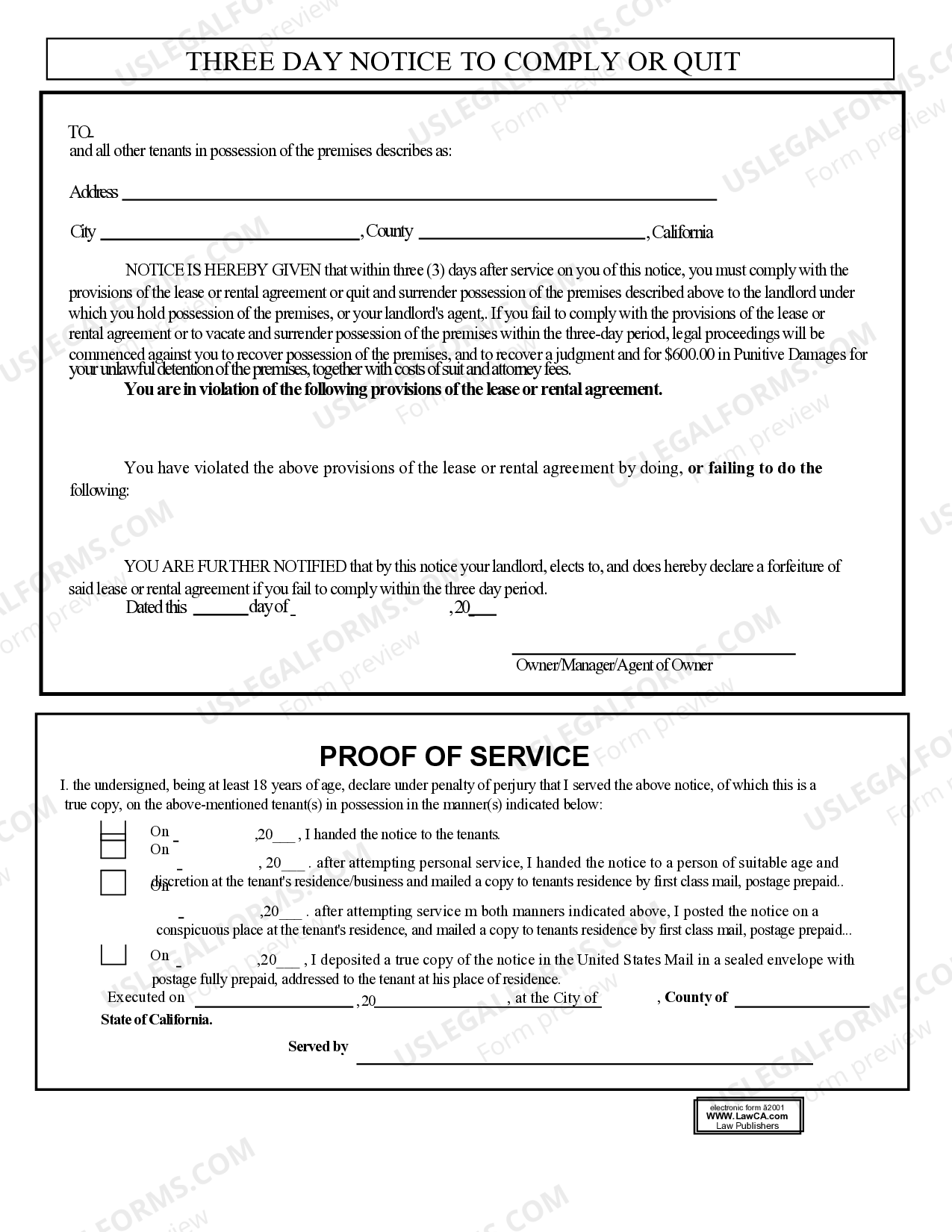 Long Beach California 3-Day Notice to Comply or Quit Prior to Eviction ...