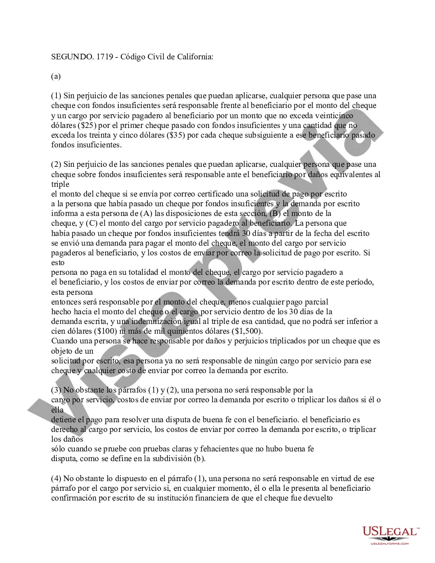Preview Aviso de cheque sin fondos - Civil - Solo para suspensión de pago - Palabras clave: cheque sin fondos, cheque sin fondos
