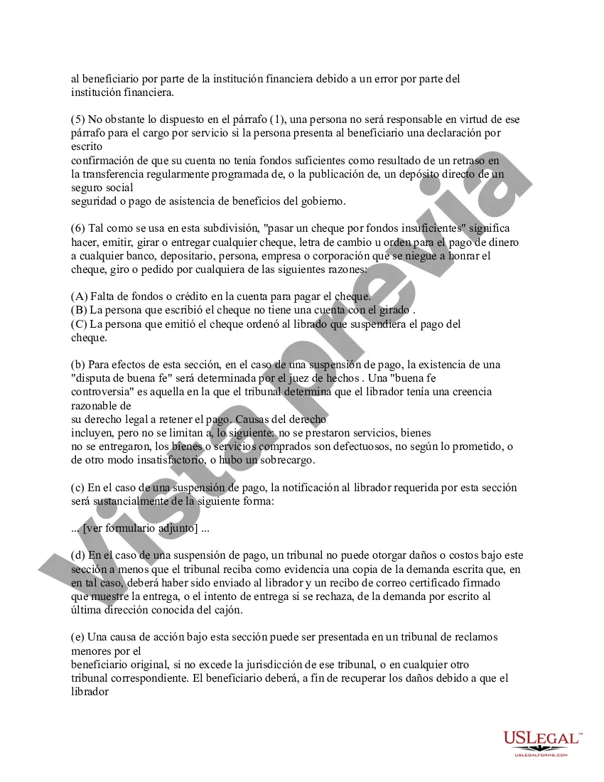 Preview Aviso de cheque sin fondos - Civil - Solo para suspensión de pago - Palabras clave: cheque sin fondos, cheque sin fondos
