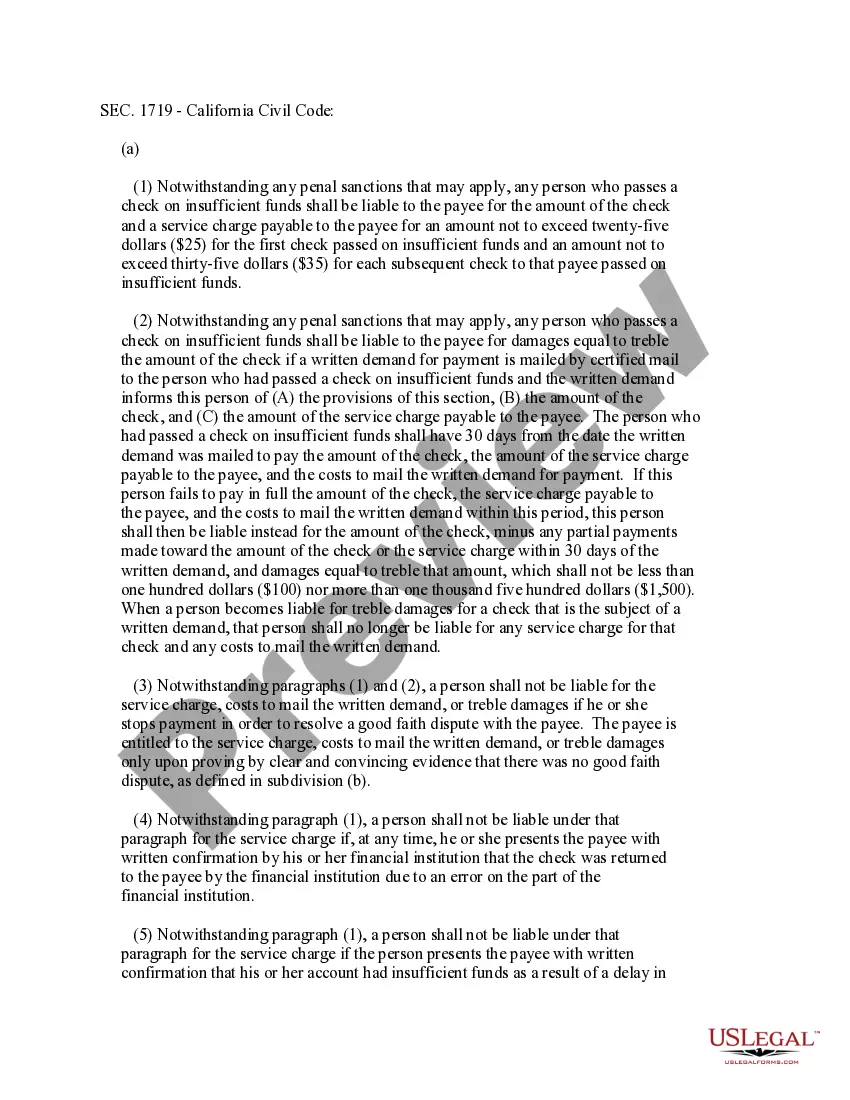 Preview Notice of Dishonored Check - Civil - Only for Stopped Payment - Keywords: bad check, bounced check