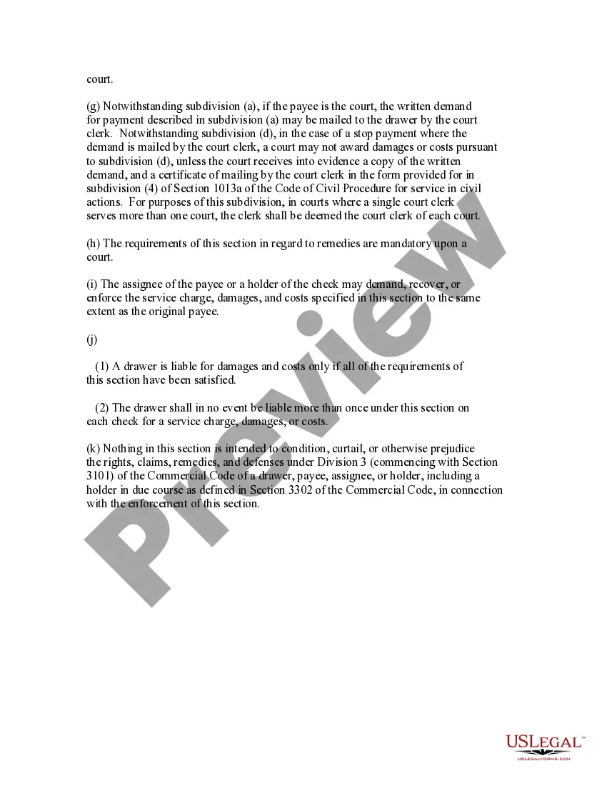 Preview Notice of Dishonored Check - Civil - Only for Stopped Payment - Keywords: bad check, bounced check