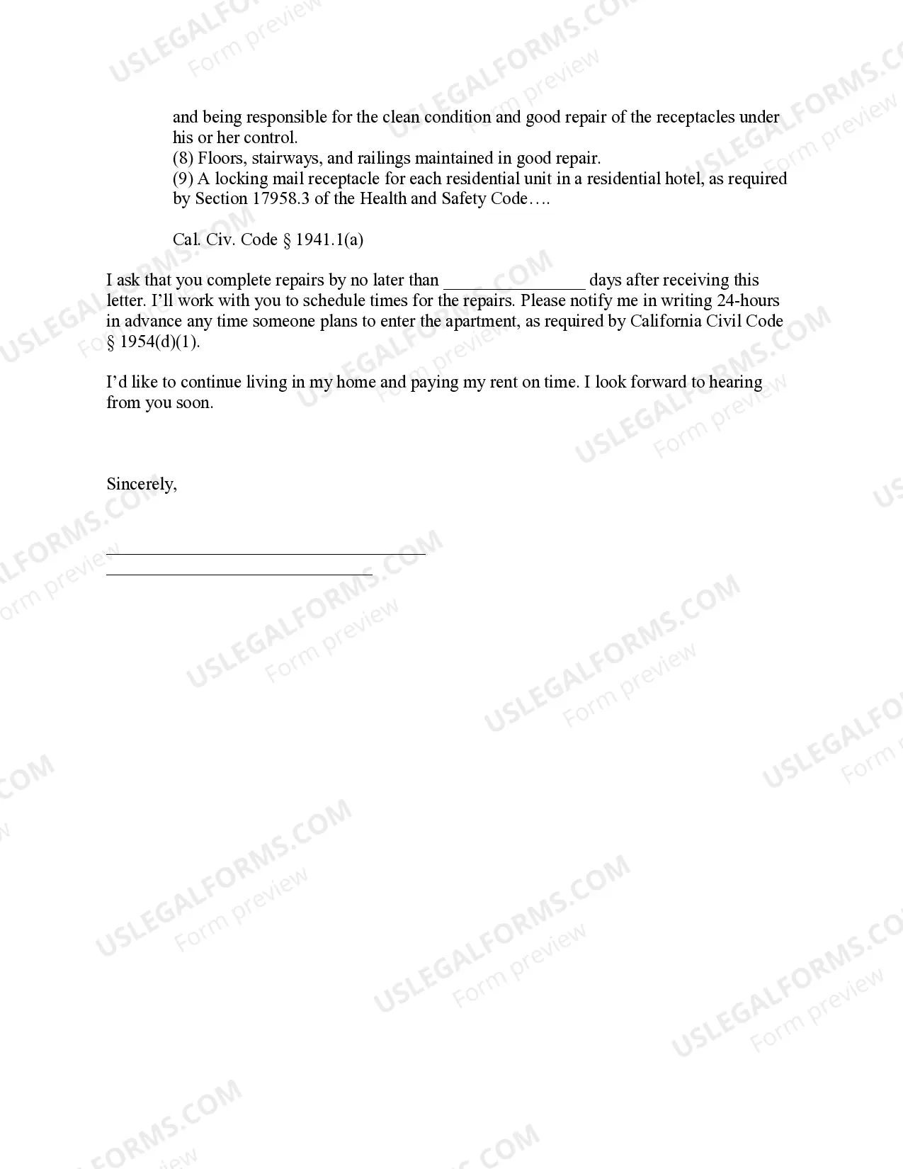 Preview Request for Repairs