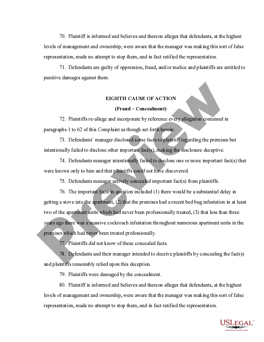 Preview Second Amended Complaint for Bed Bug Claim