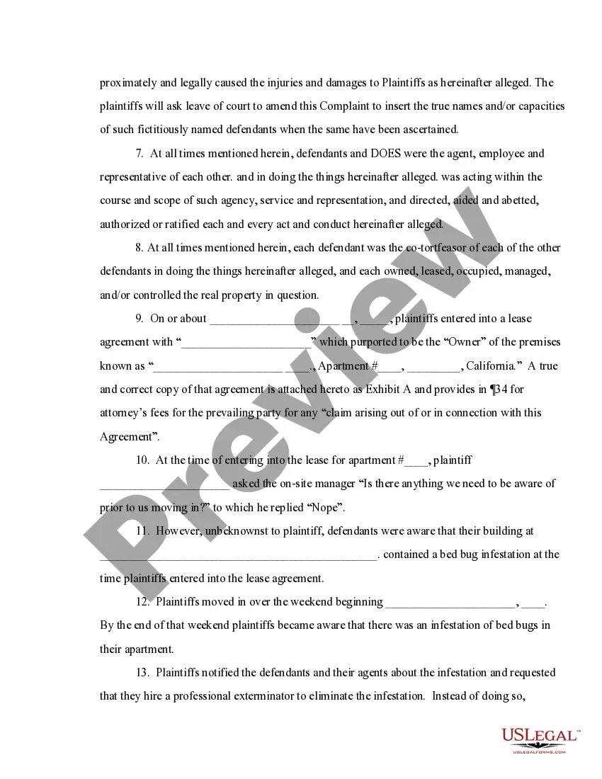 Preview Second Amended Complaint for Bed Bug Claim