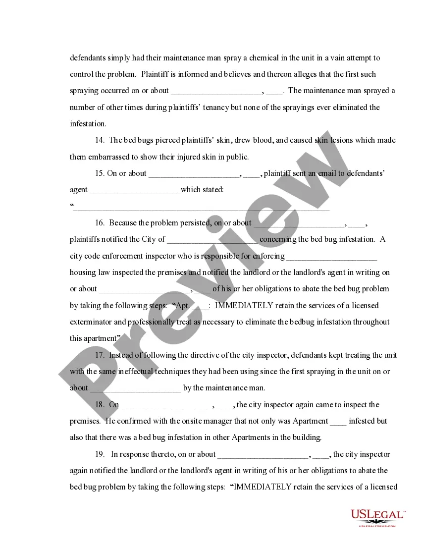 Preview Second Amended Complaint for Bed Bug Claim