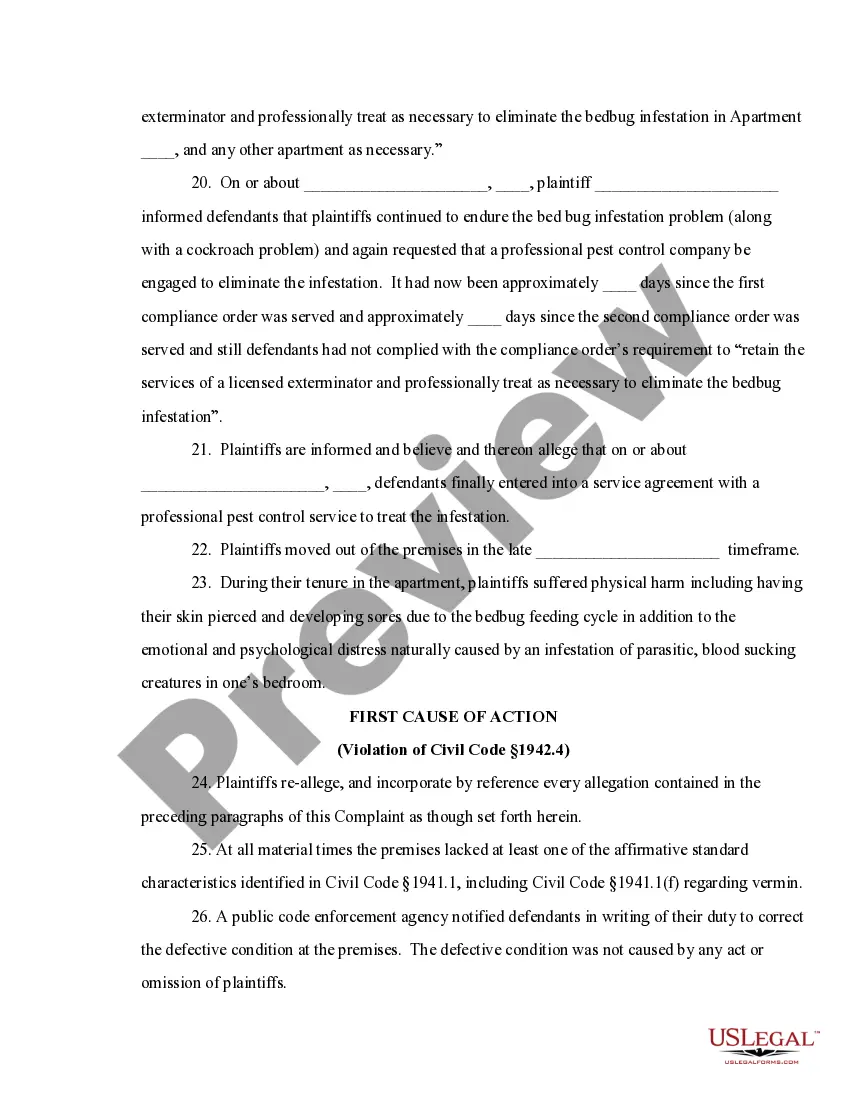 Preview Second Amended Complaint for Bed Bug Claim