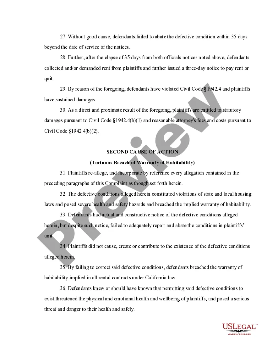 Preview Second Amended Complaint for Bed Bug Claim