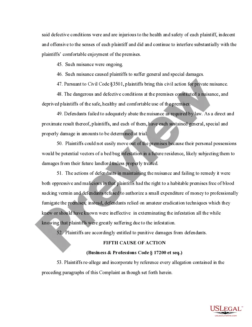 Preview Second Amended Complaint for Bed Bug Claim