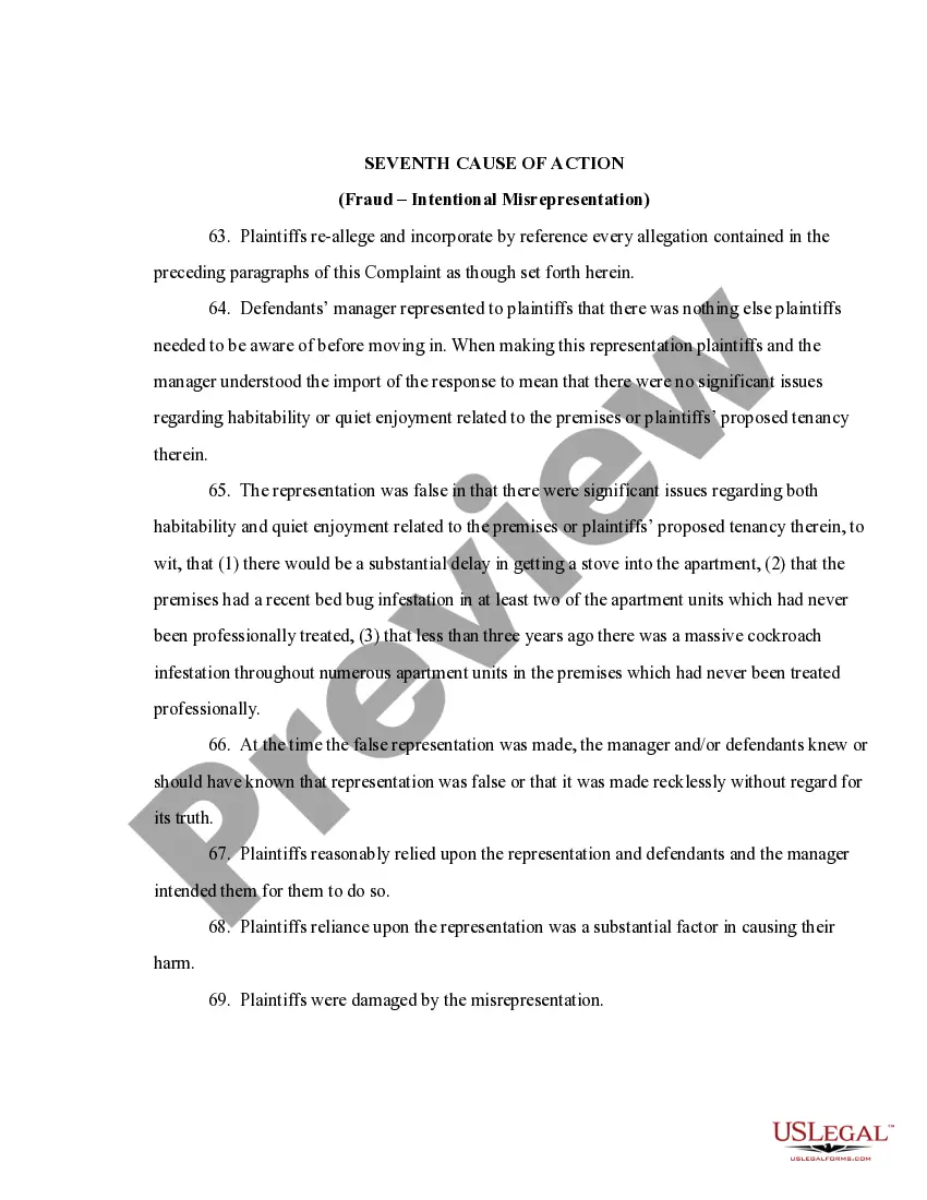 Preview Second Amended Complaint for Bed Bug Claim