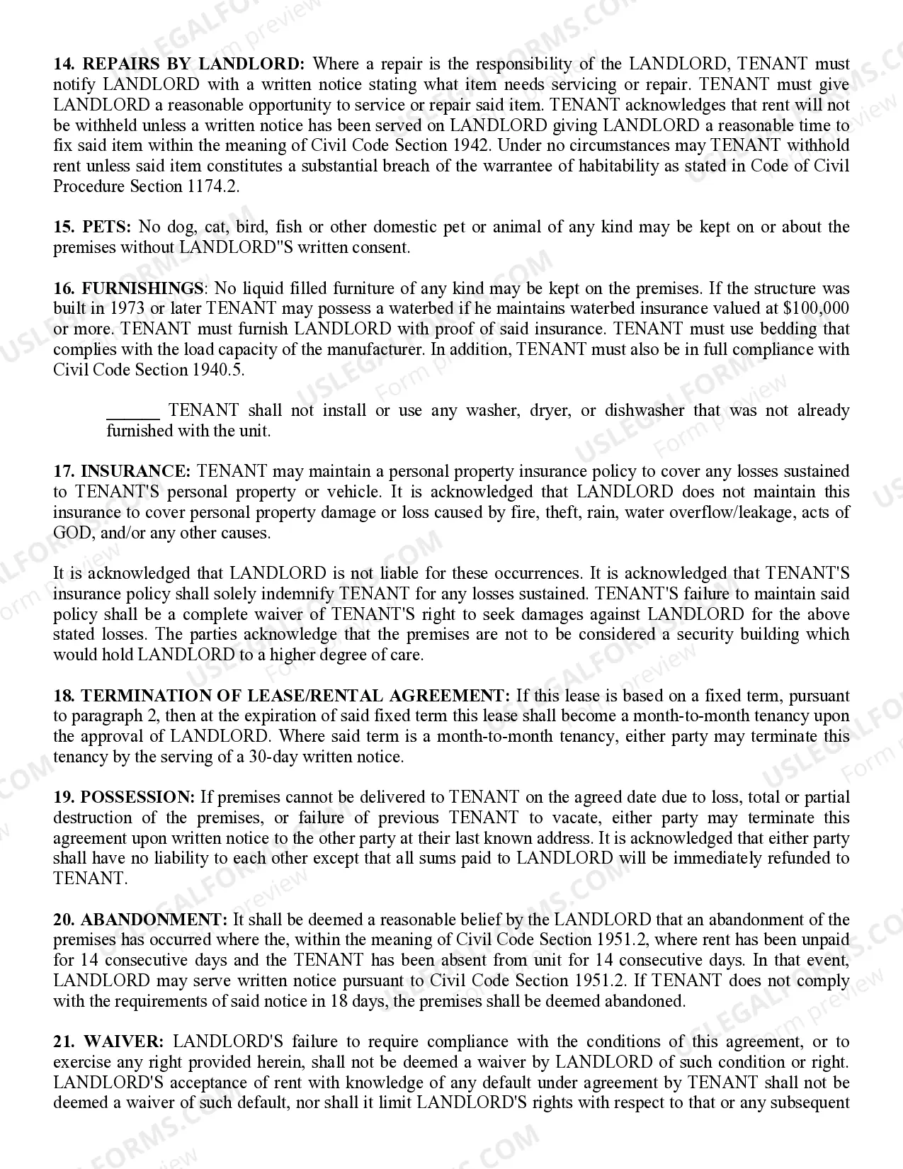 Preview Residential Lease Rental Agreement