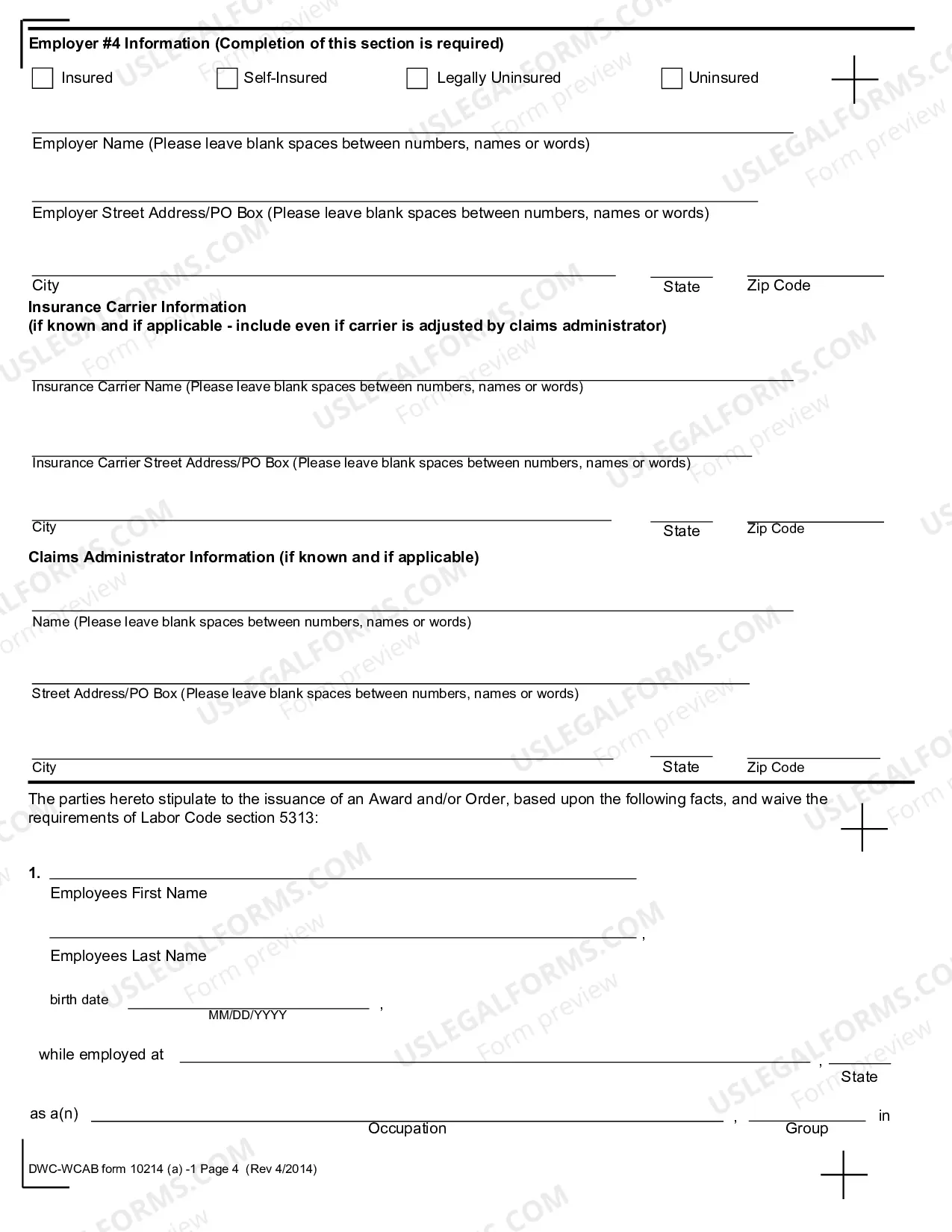 Preview Stipulations for Award for Workers' Compensation