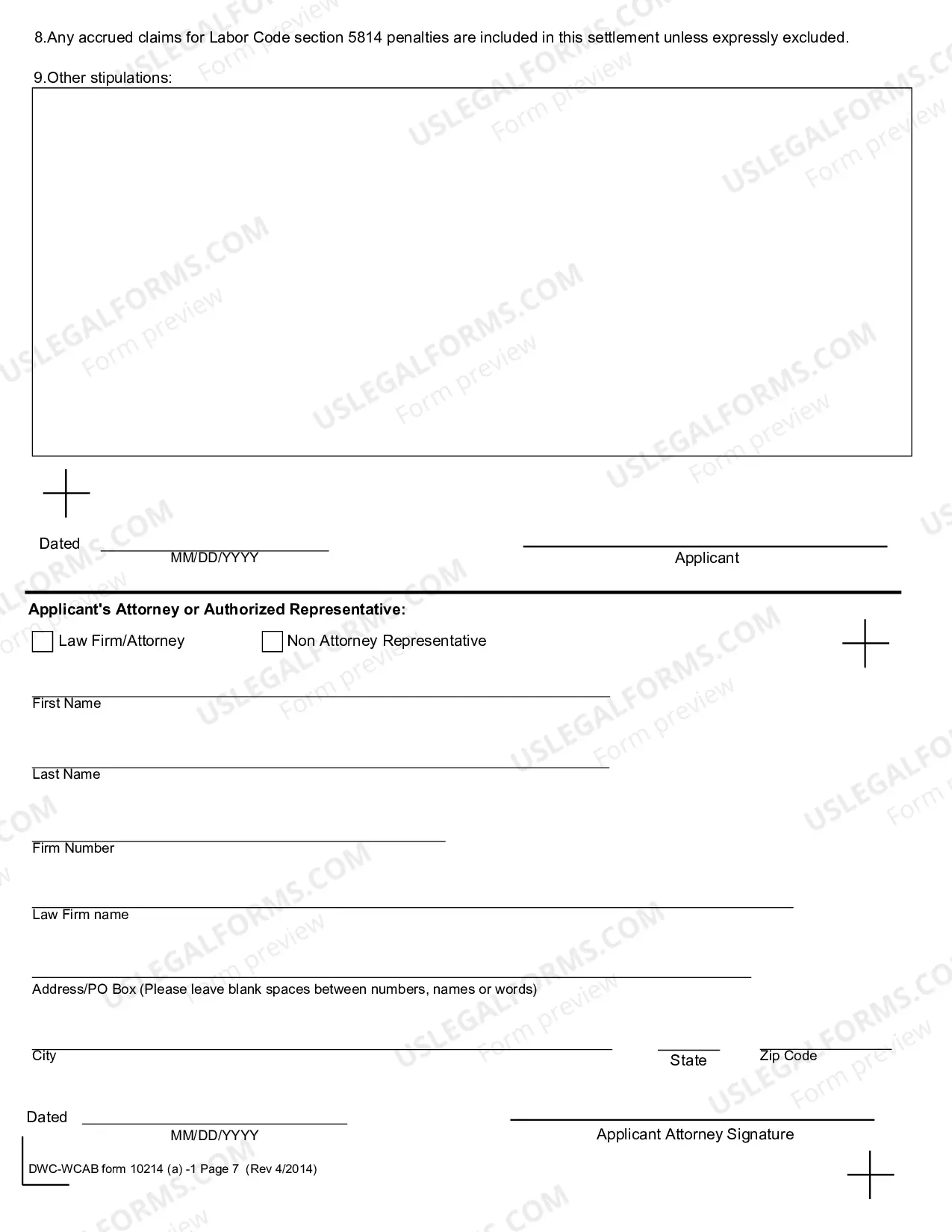 Preview Stipulations for Award for Workers' Compensation
