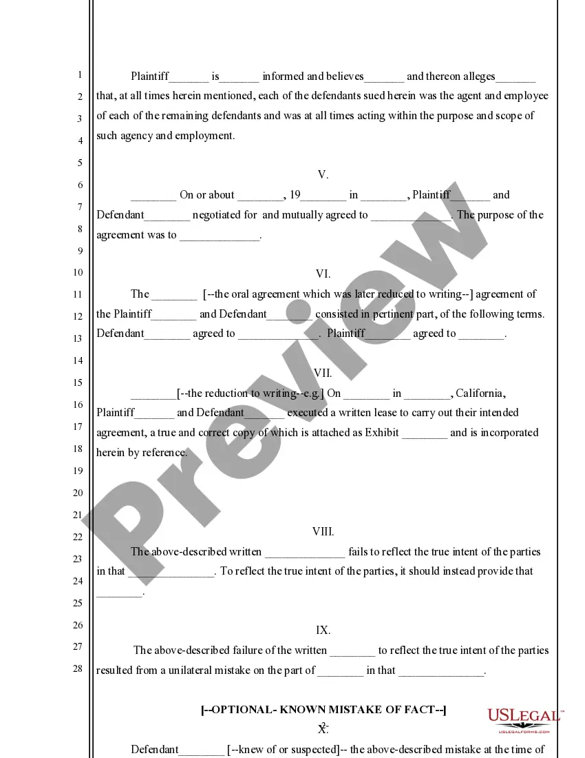 Get Complaint for Reformation of Contract Preview Complaint for Reformation of Contract