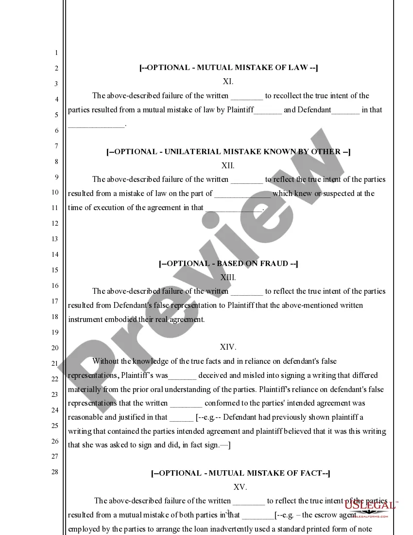 Get Complaint for Reformation of Contract Preview Complaint for Reformation of Contract