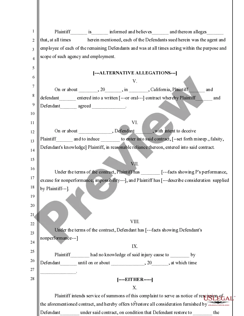 Get Complaint for Rescission for Contract Preview Complaint for Rescission for Contract