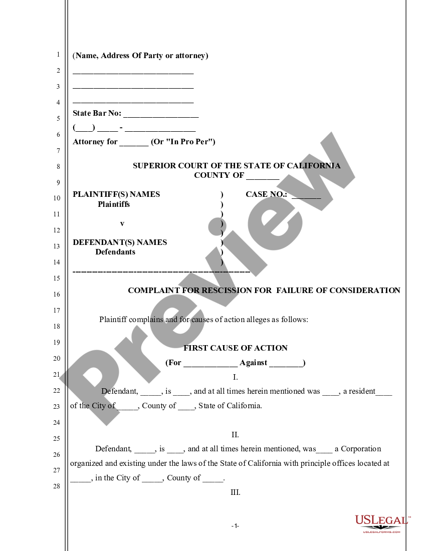 california-complaint-for-rescission-for-failure-of-consideration-of