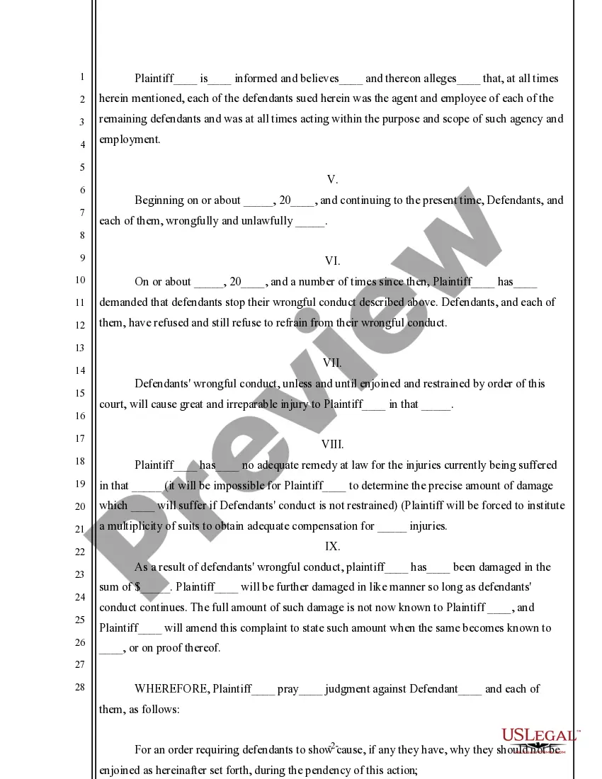 Get Complaint for TRO and Injunction - General Preview Complaint for TRO and Injunction - General