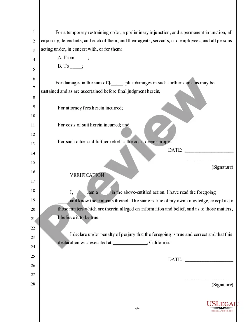 Get Complaint for TRO and Injunction - General Preview Complaint for TRO and Injunction - General
