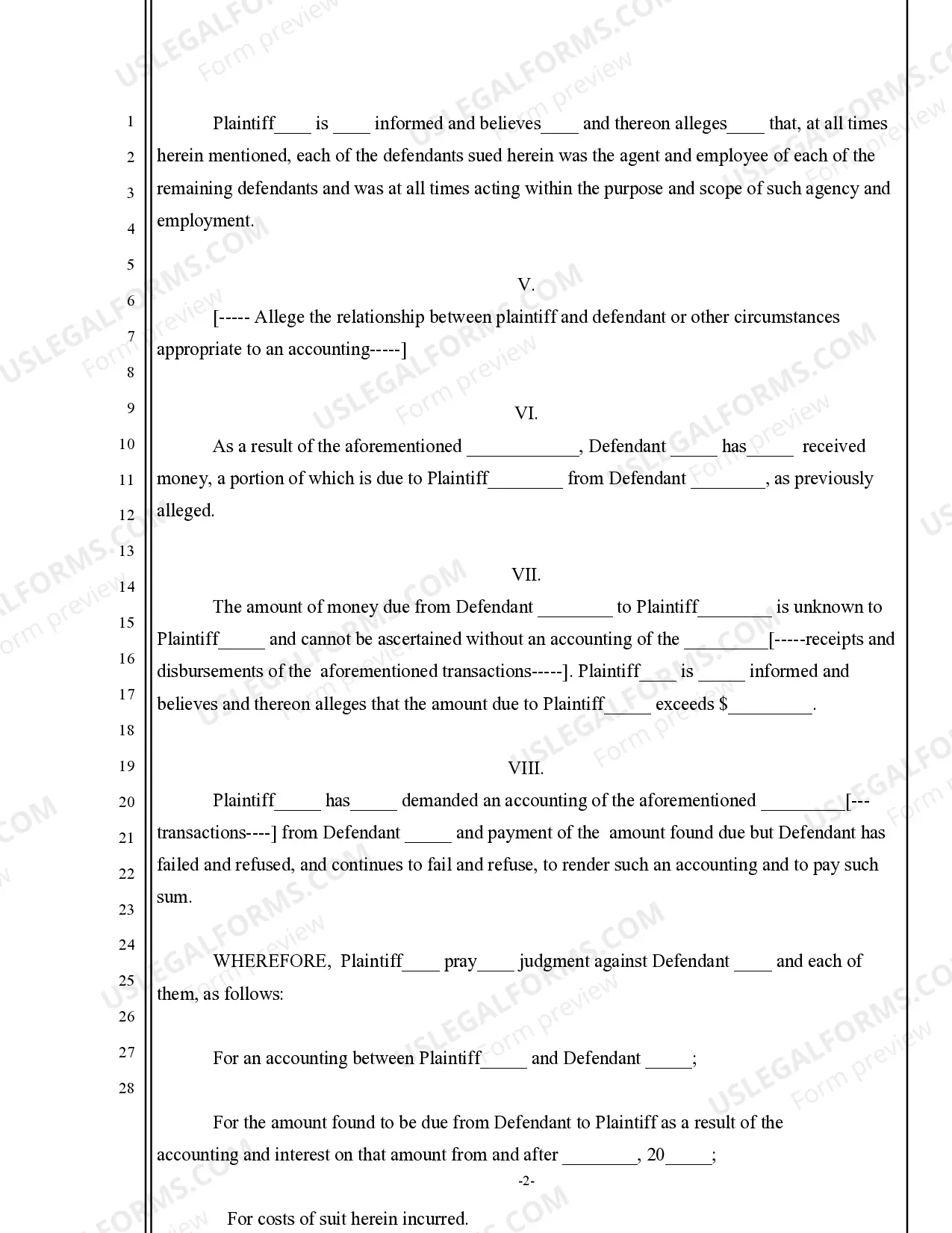 Preview Complaint for Accounting - General - State Basis