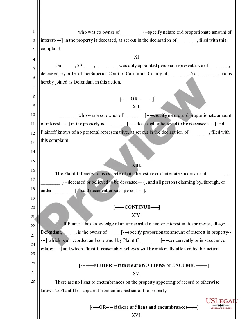 Get Complaint for Partition of Real Property Preview Complaint for Partition of Real Property