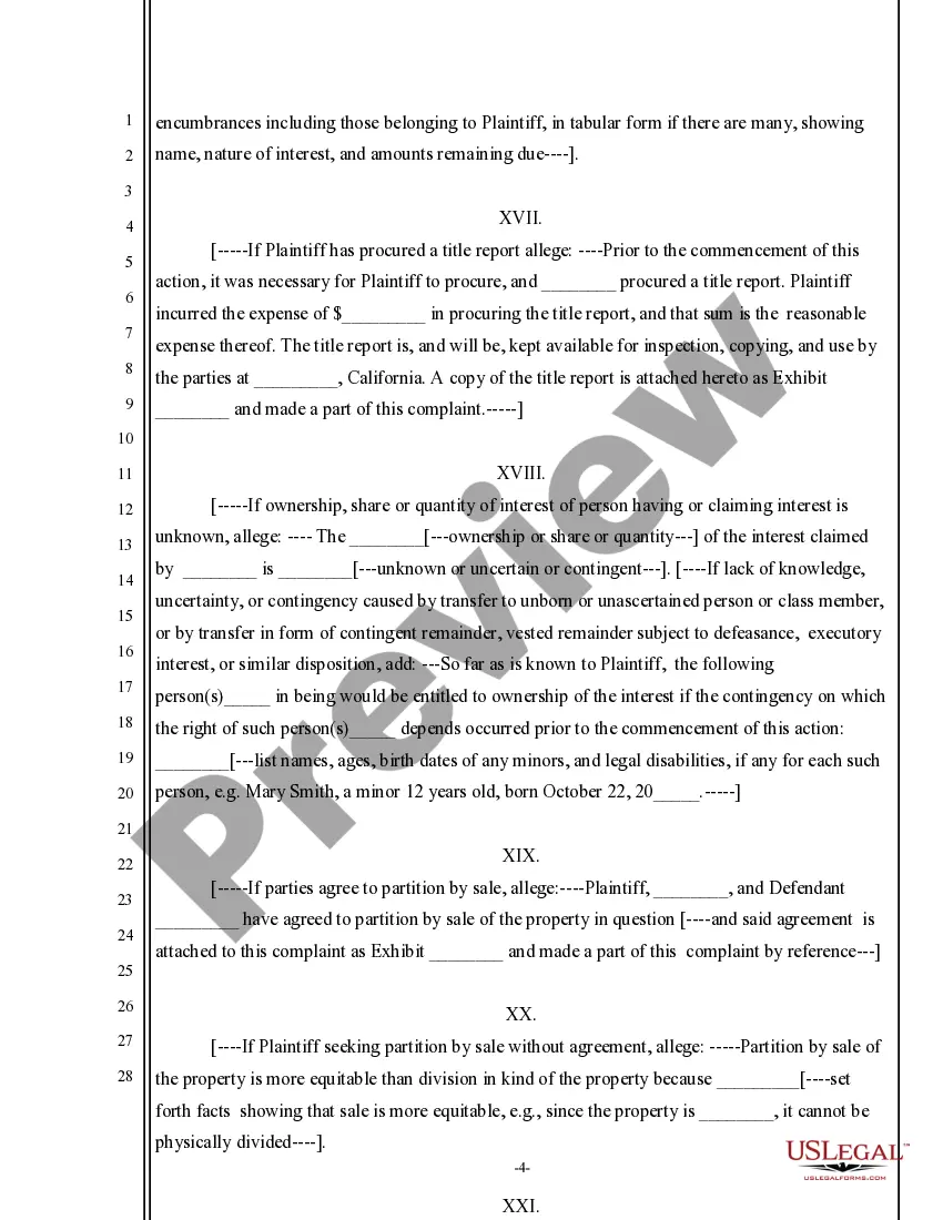 Get Complaint for Partition of Real Property Preview Complaint for Partition of Real Property