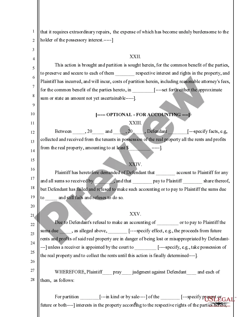 Get Complaint for Partition of Real Property Preview Complaint for Partition of Real Property
