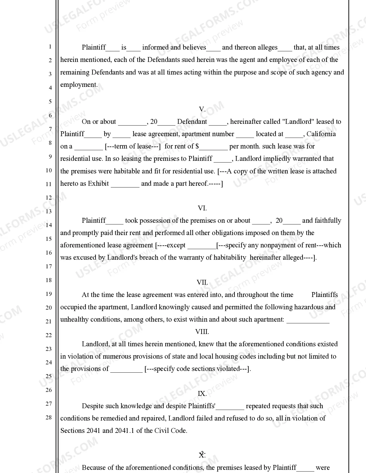 Preview Complaint for Retroactive Rent Abatement