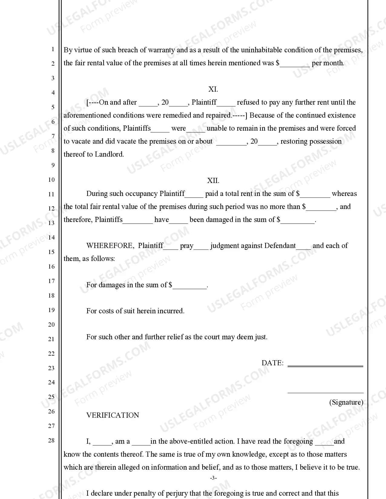 Preview Complaint for Retroactive Rent Abatement