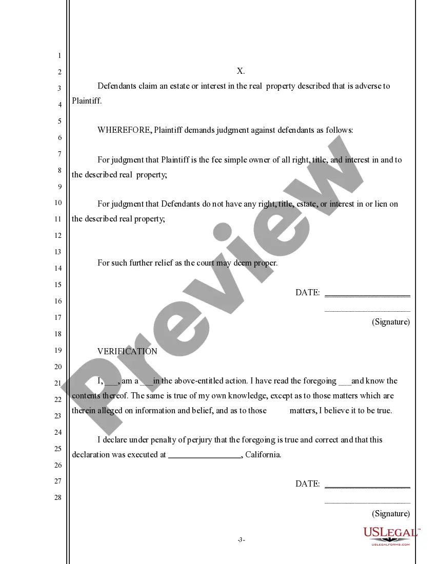 Get Complaint to Quiet Title based in Adverse Possession Preview Complaint to Quiet Title based in Adverse Possession